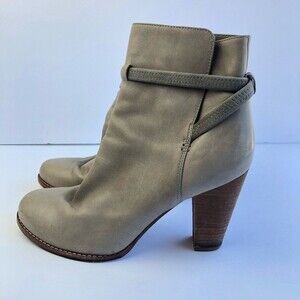Joie Rigby Heeled Leather Ankle Boots Bootie Stacked Heel Tan 39